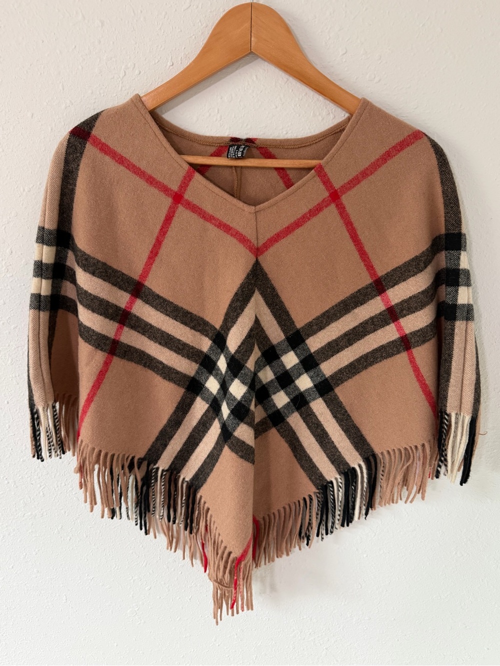 Burberry Nova Check Lambswool Fringe Poncho Shawl